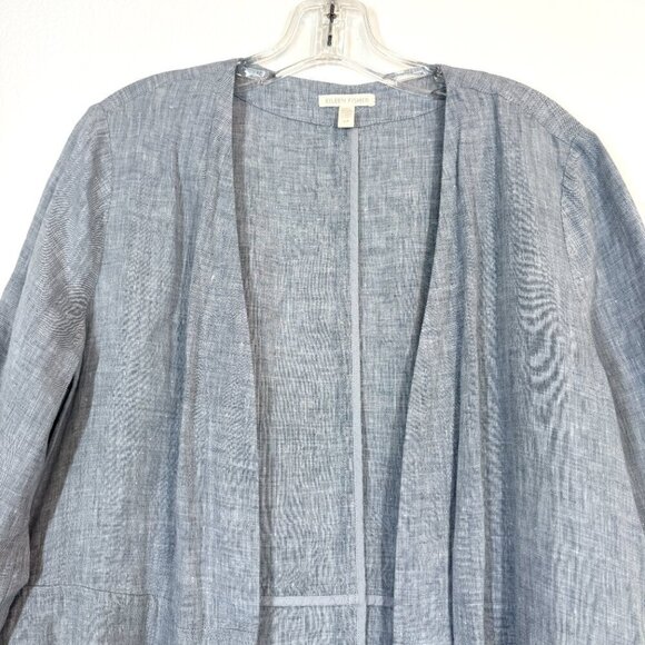 Eileen Fisher Linen Jacket Gray Blue Cardigan Lagenlook Capsule Small - Picture 2 of 11